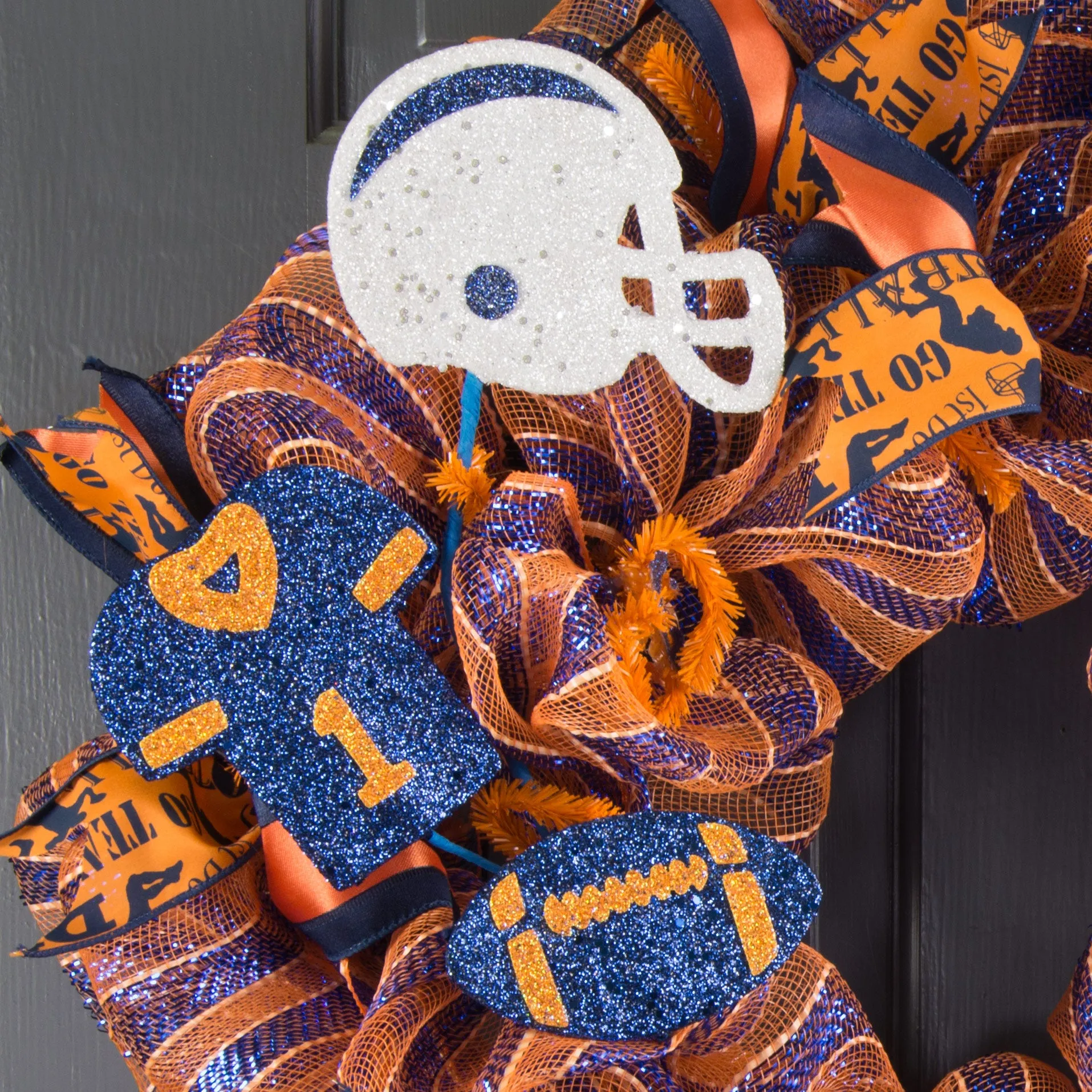 24" Glitter Helmet, Jersey, Football Pick: Navy Blue & Orange