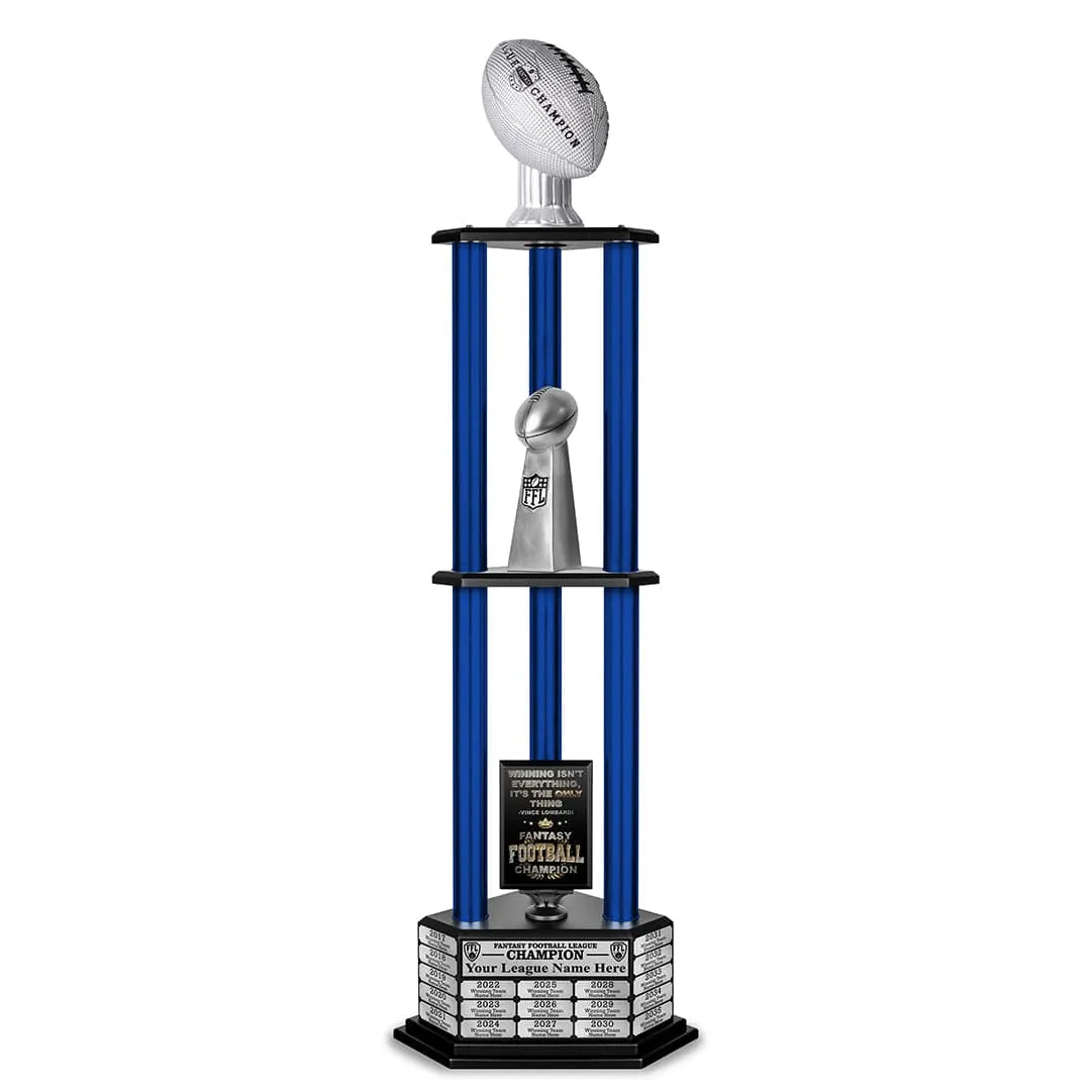 26"-56" Perpetual Fantasy Football Trophy - Silver Football