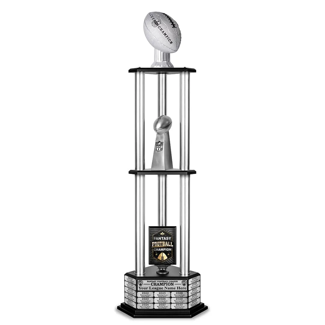 26"-56" Perpetual Fantasy Football Trophy - Silver Football