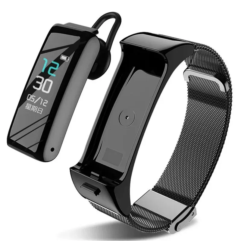 2In1 B6 Call with Bluetooth Headset Smart Band Fitness Tracker Sport Smart Bracelet Hands-Free Smart Watch Headset Wristband#G3