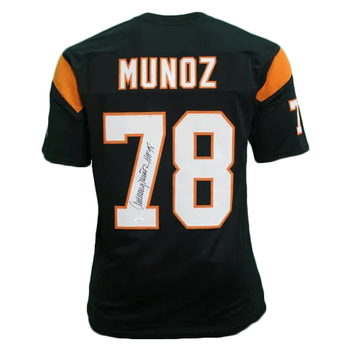 Anthony Munoz Autographed Pro Style Football Jersey Black/Orange (JSA) HOF Inscription Included