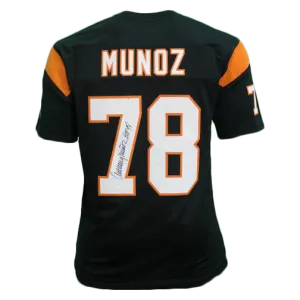 Anthony Munoz Autographed Pro Style Football Jersey Black/Orange (JSA) HOF Inscription Included