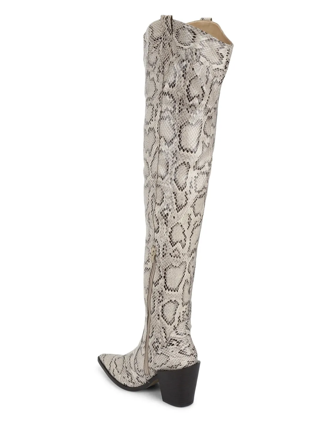 Beign Snake Pu High Thigh Block Heel Boots