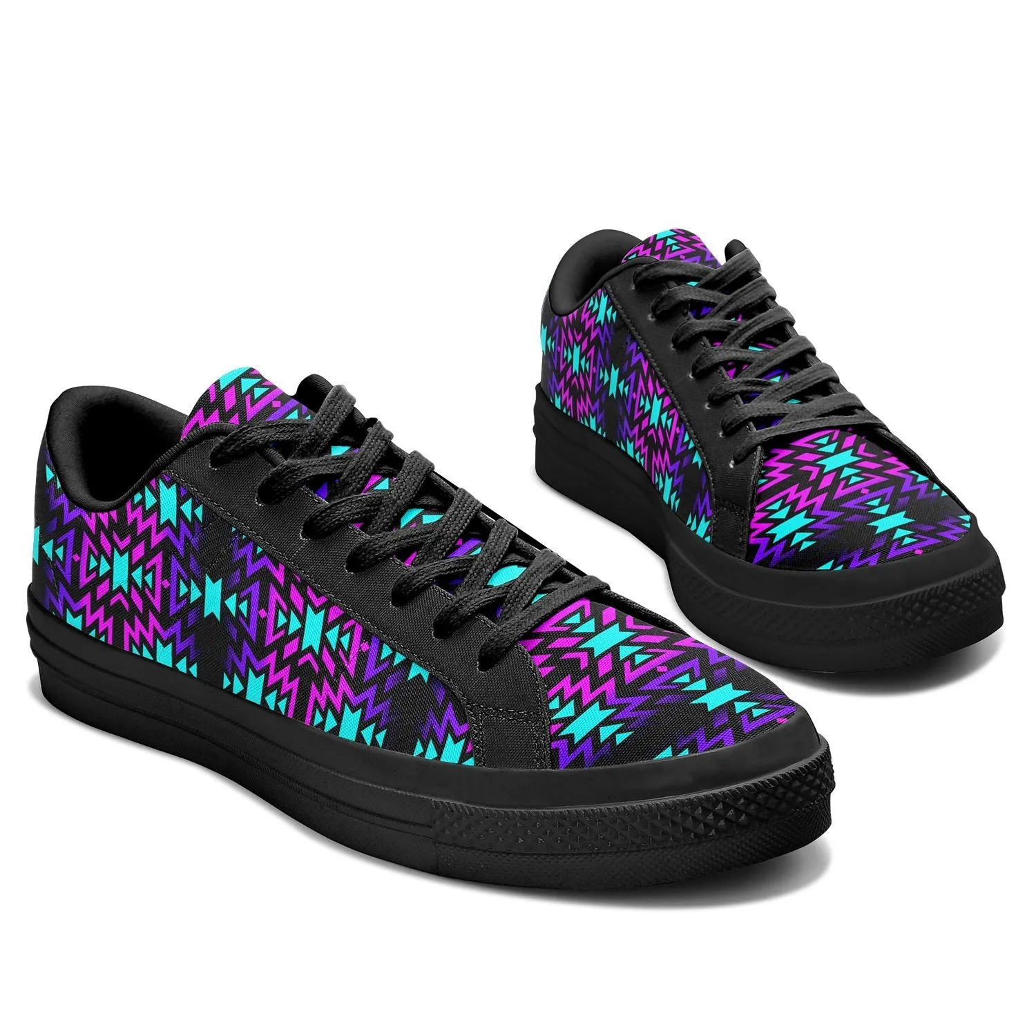 Black Fire Winter Sunset Aapisi Low Top Canvas Shoes Black Sole