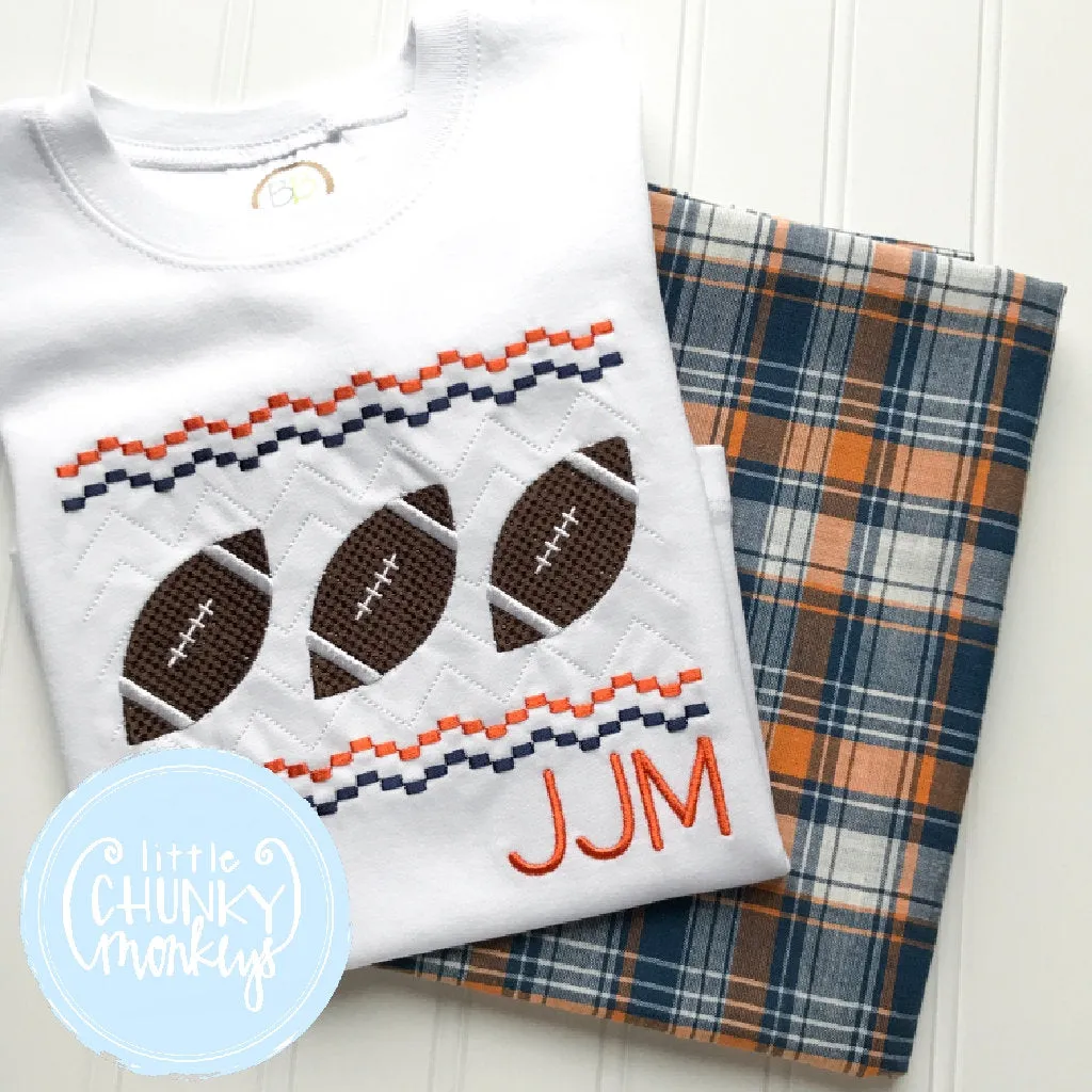 Boy Shirt - Navy and Orange Football Trio Applique Shirt