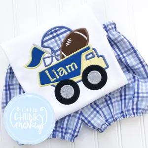 Boy Shirt - Yellow and Blue Football Dump Truck Applique Shirt