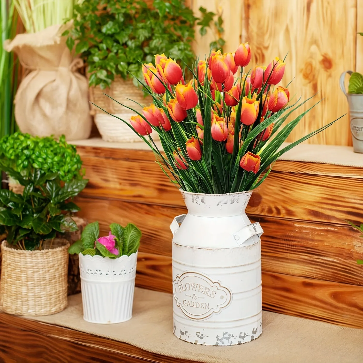 Bulk 4 Bundles of UV-Resistant Artificial Tulips Bush for Indoors & Outdoors Decor Wholesale