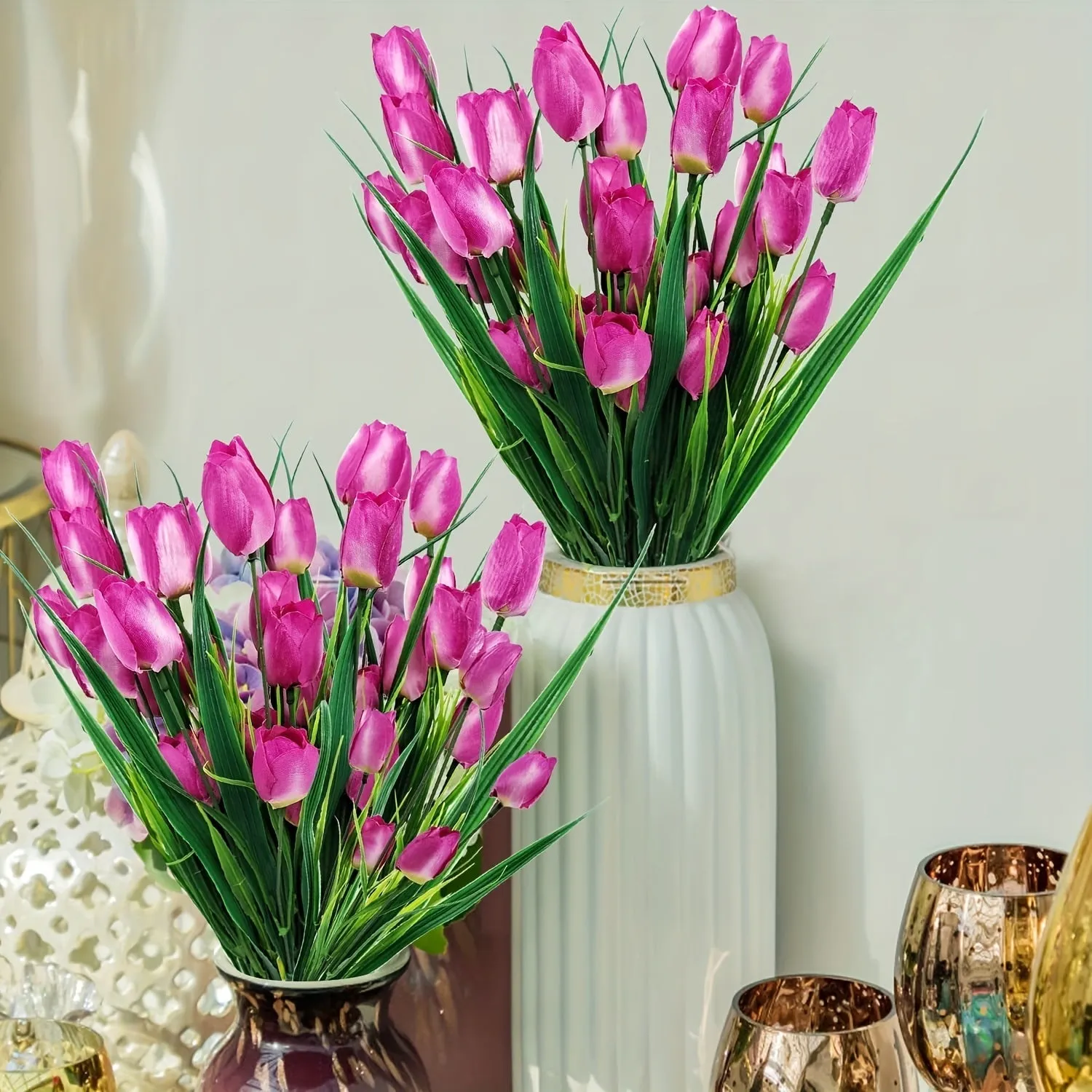 Bulk 4 Bundles of UV-Resistant Artificial Tulips Bush for Indoors & Outdoors Decor Wholesale