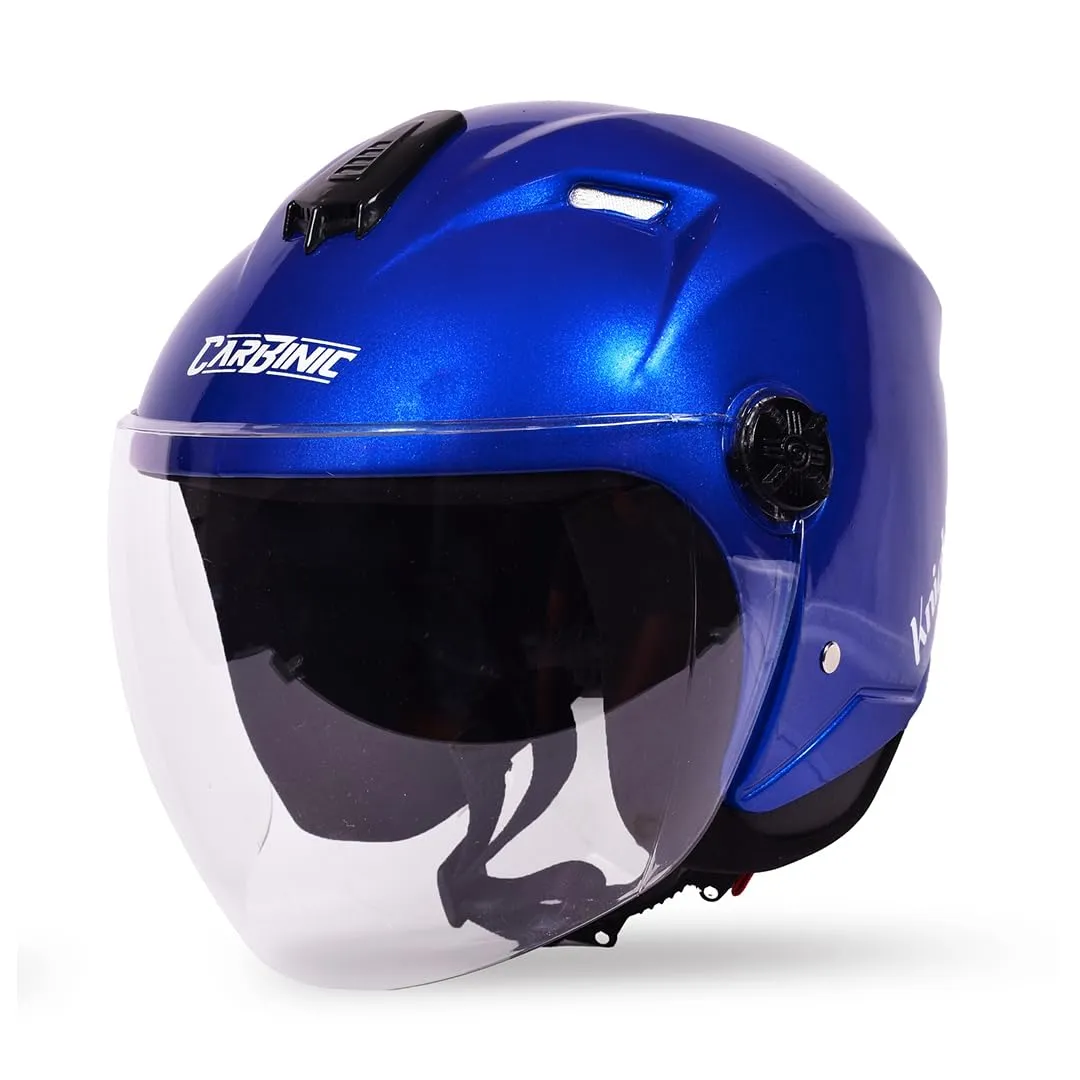 CARBINIC Knight Series Half Face Helmet for Men & Women | ISI Certified | Clear & Scratch Resistant Visor | Lightweight & Stylish | Medium | Blue