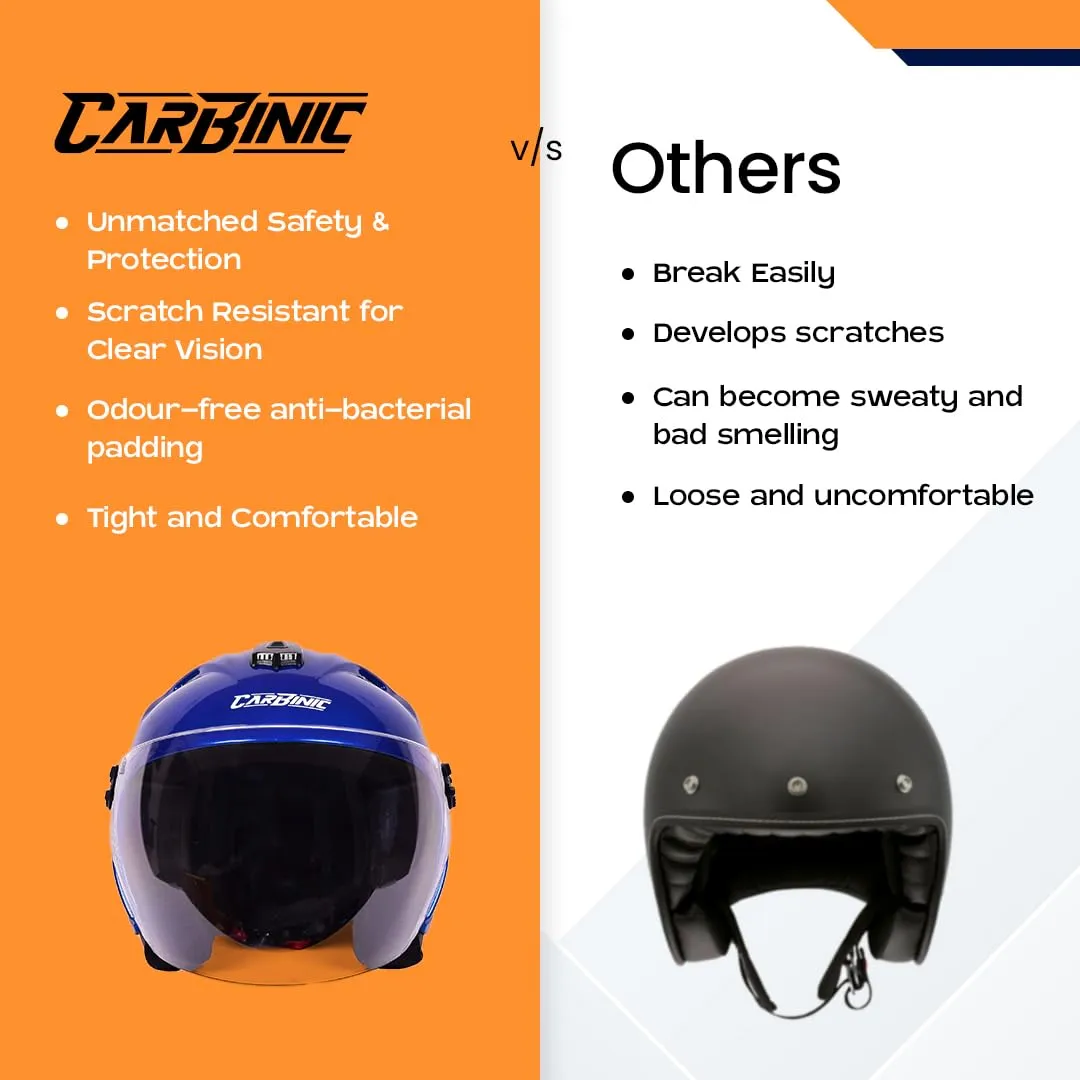 CARBINIC Knight Series Half Face Helmet for Men & Women | ISI Certified | Clear & Scratch Resistant Visor | Lightweight & Stylish | Medium | Blue