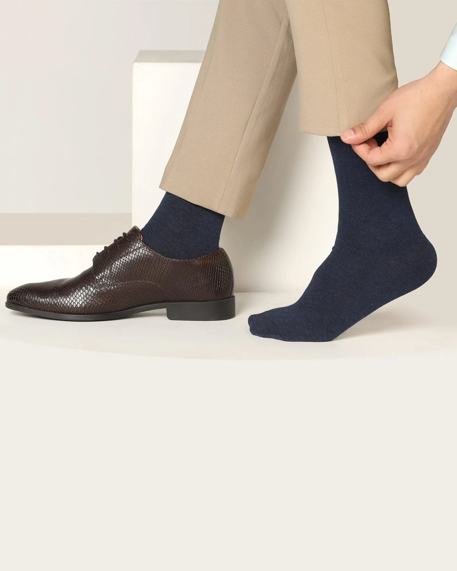 Cotton Navy Solid Socks - Samu