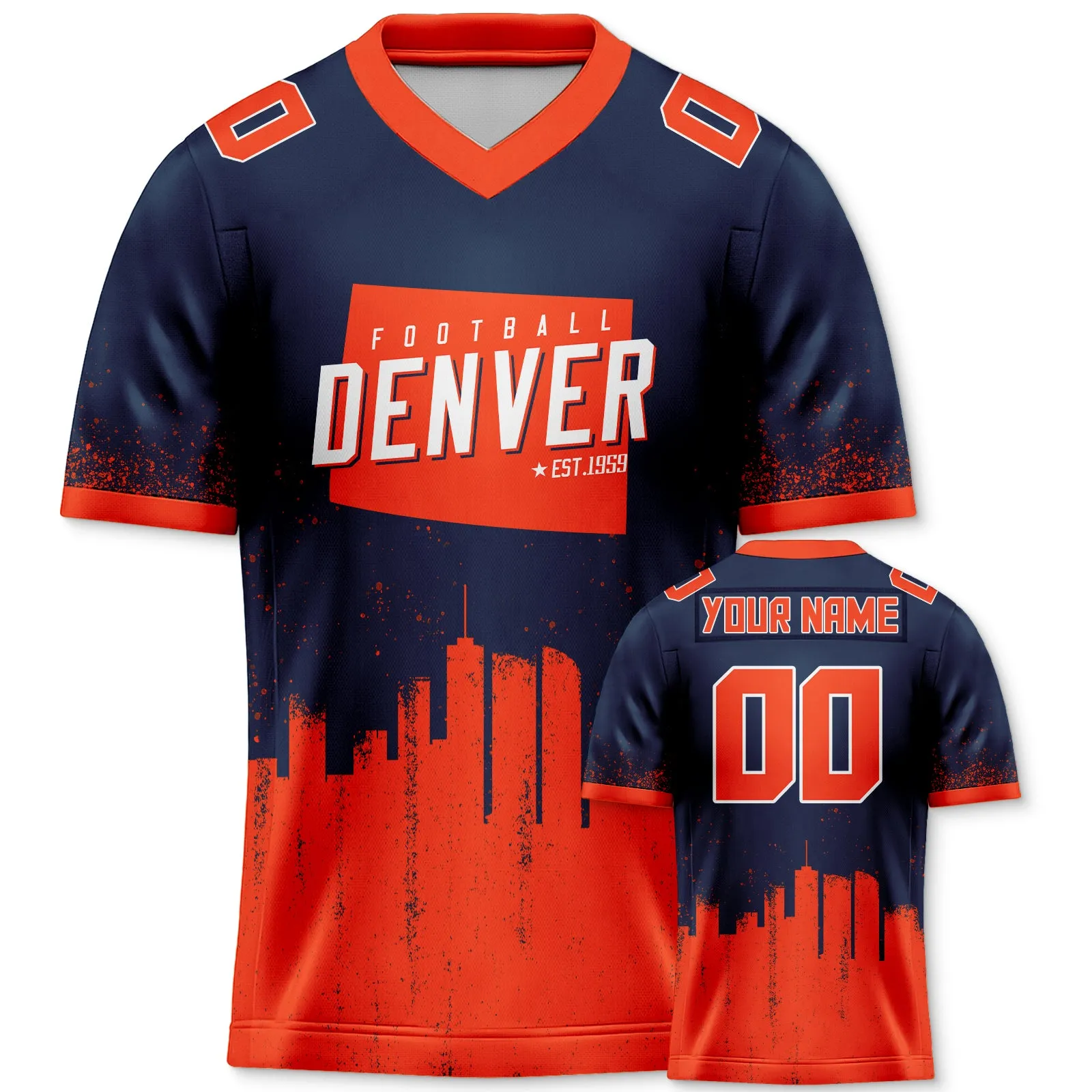 Custom Football Jersey Denver Broncos City Map Graffiti Shirt Unisex Personalized Name and Number for Men Women Youth Football Fans Gift