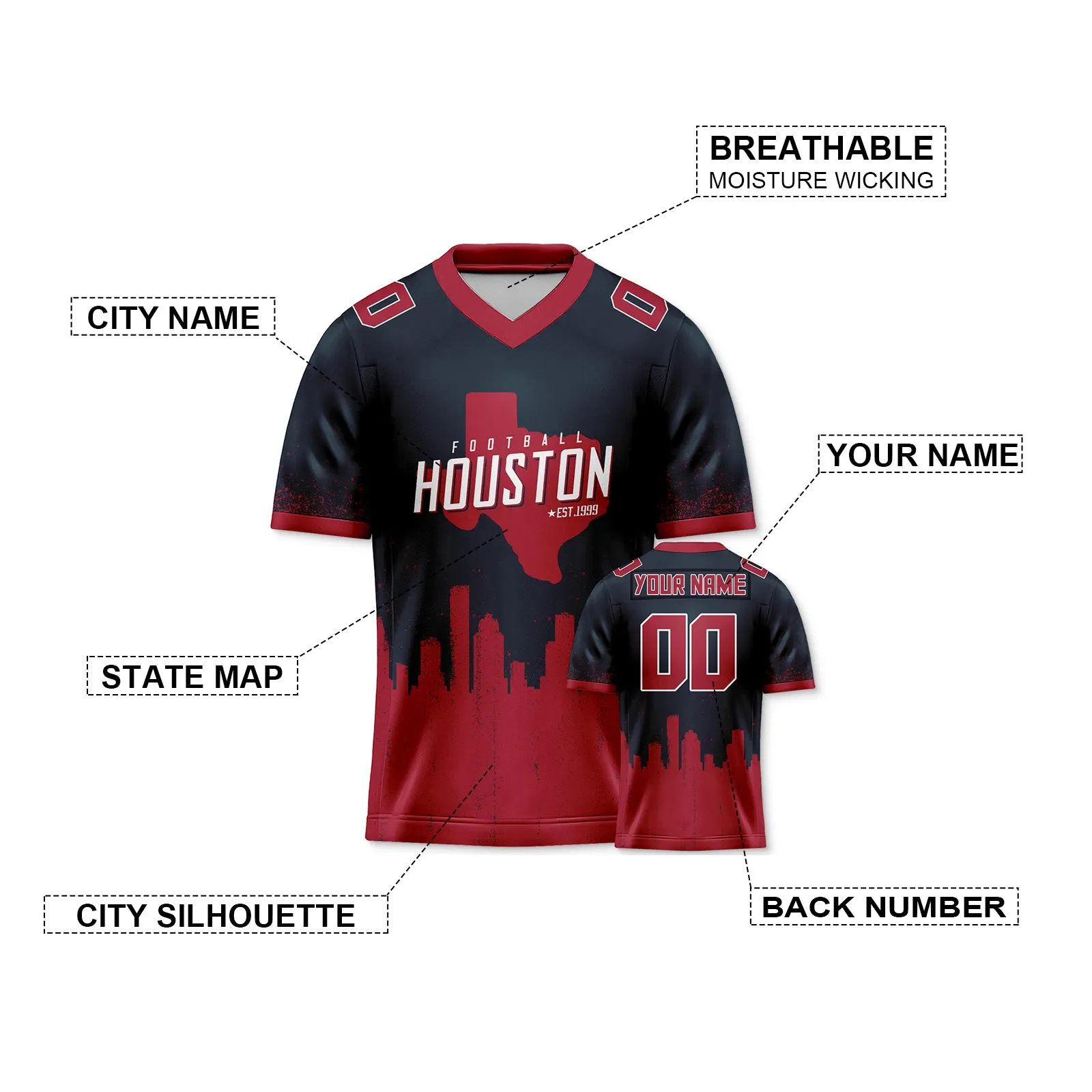 Custom Football Jersey Houston Texans City Map Graffiti Shirt Unisex Personalized Name and Number for Men Women Youth Football Fans Gift