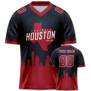 Custom Football Jersey Houston Texans City Map Graffiti Shirt Unisex Personalized Name and Number for Men Women Youth Football Fans Gift