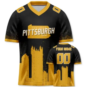 Custom Football Jersey Pittsburgh Steelers City Map Graffiti Shirt Unisex Personalized Name and Number for Men Women Youth Football Fans Gift