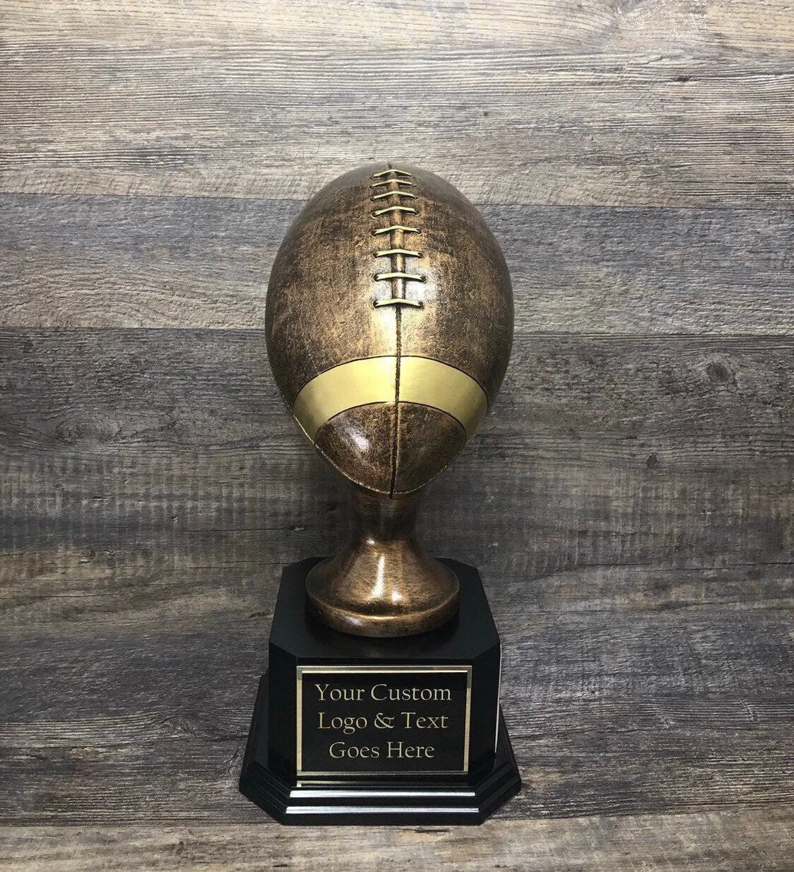 CUSTOM For Nat Fantasy Football 15" Antique Rustic Brown Football Trophy FFL Trophy 6 or 12 Year Perpetual Championship League Award Winner