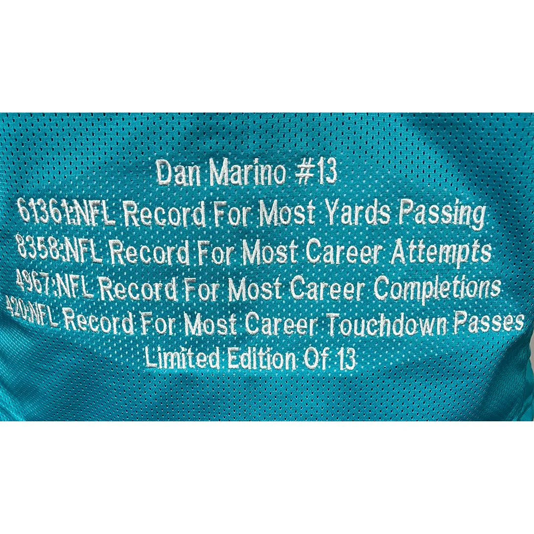 Dan Marino Signed Miami Teal Stats Football Jersey (JSA)