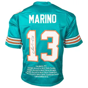 Dan Marino Signed Miami Teal Stats Football Jersey (JSA)