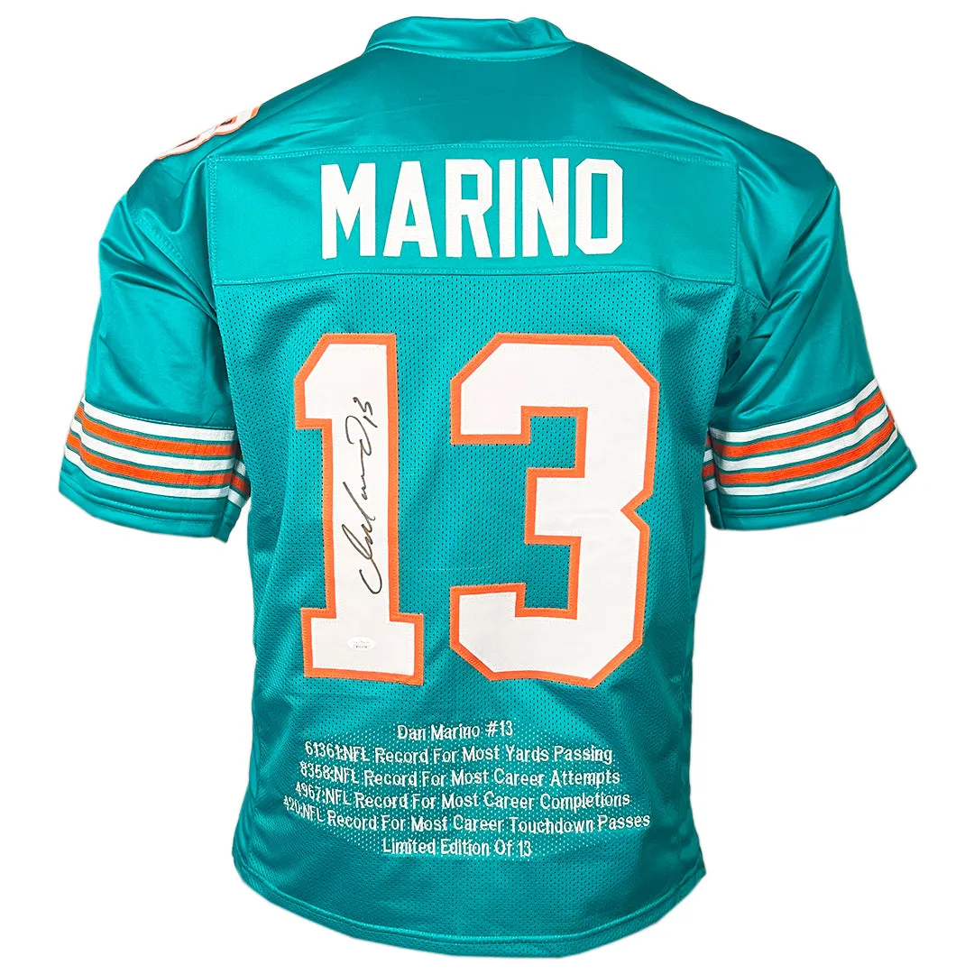 Dan Marino Signed Miami Teal Stats Football Jersey (JSA)