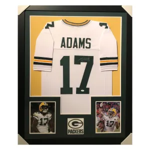 Davante Adams Signed Framed Vertical Layout Pro Edition White Jersey (JSA)