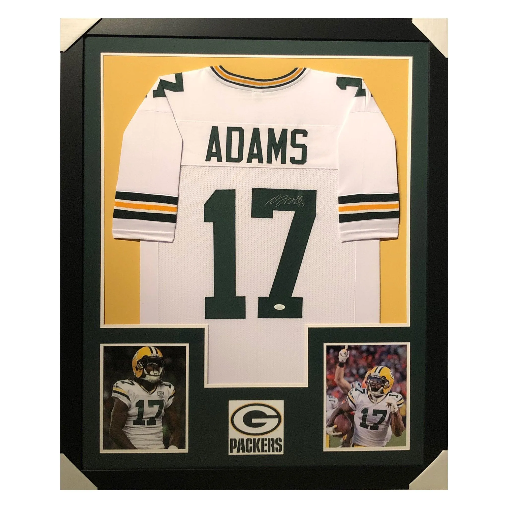 Davante Adams Signed Framed Vertical Layout Pro Edition White Jersey (JSA)