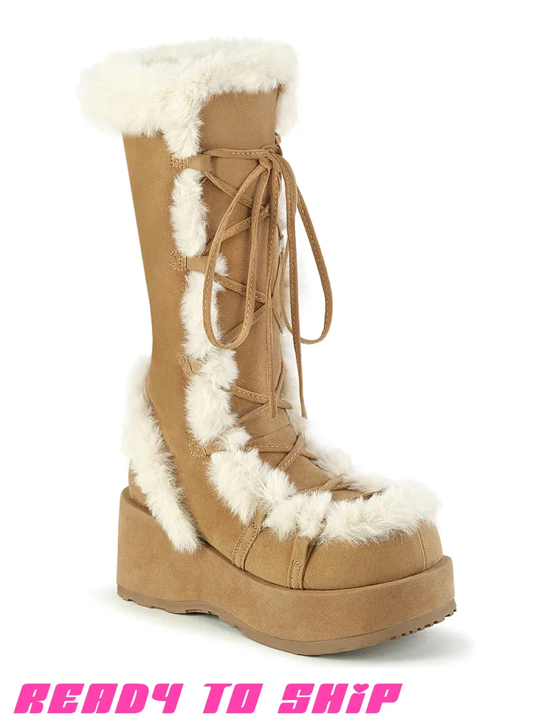 DEMONIA CUBBY 311 PLATFORM BOOTS - CAMEL