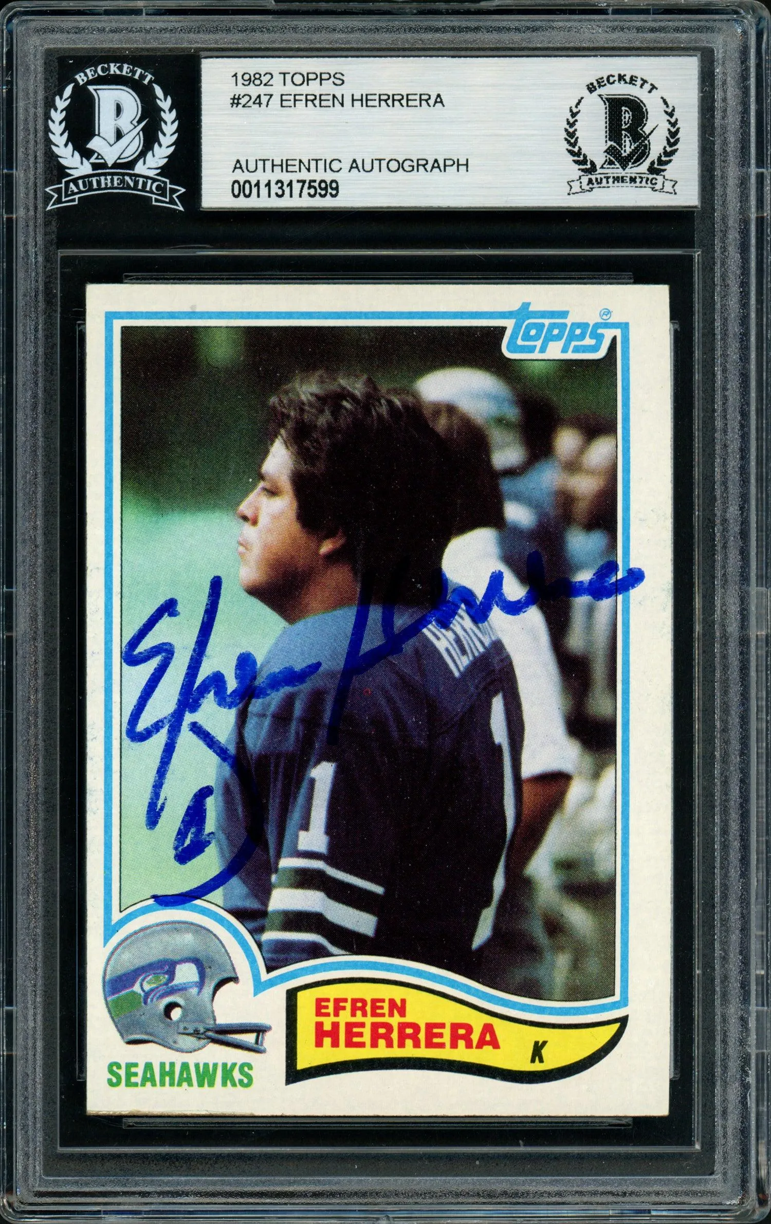 Efren Herrera Autographed 1982 Topps Card #247 Seattle Seahawks Beckett BAS #11317599