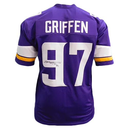 Everson Griffen Autographed Pro Style Football Jersey Purple (JSA)