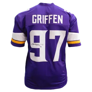 Everson Griffen Autographed Pro Style Football Jersey Purple (JSA)