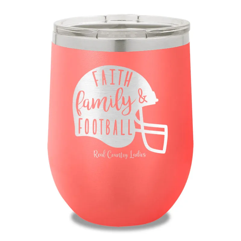 Faith Family Football 12oz Stemless Wine Cup