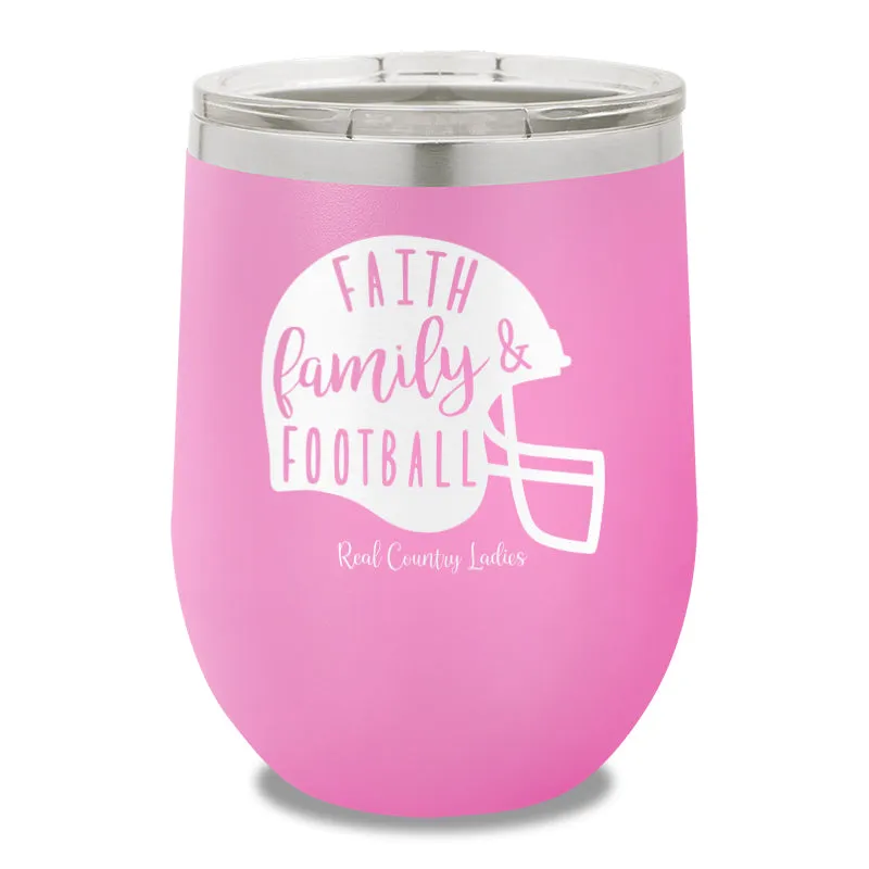 Faith Family Football 12oz Stemless Wine Cup