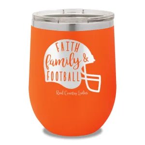 Faith Family Football 12oz Stemless Wine Cup