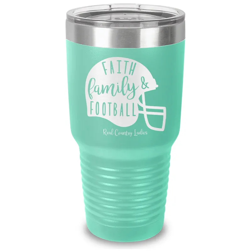 Faith Family Football Laser Etched Tumbler