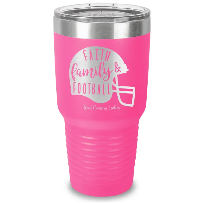 Faith Family Football Laser Etched Tumbler