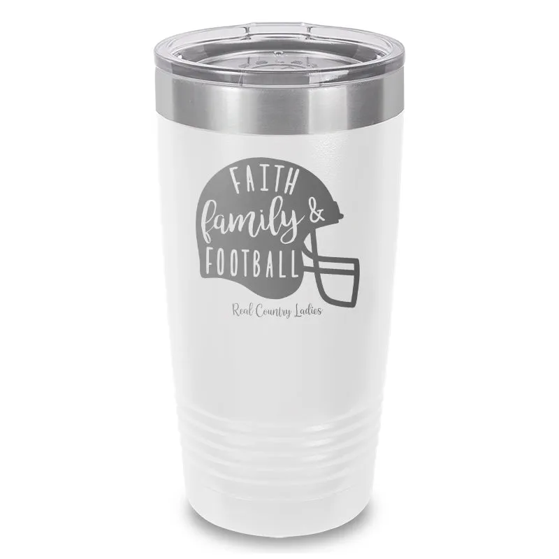 Faith Family Football Laser Etched Tumbler