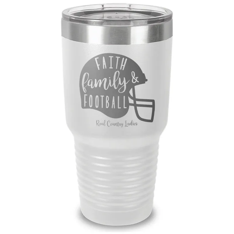 Faith Family Football Laser Etched Tumbler