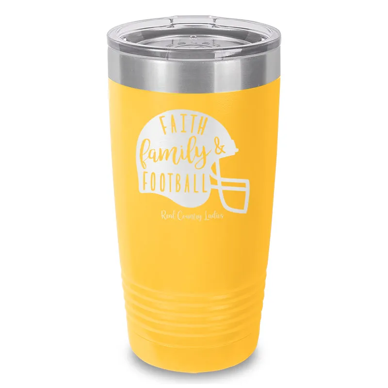 Faith Family Football Laser Etched Tumbler