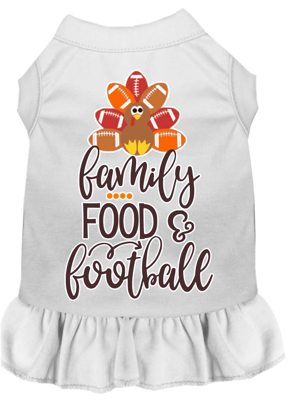 Family, Food, And Football Screen Print Dog Dress White Lg