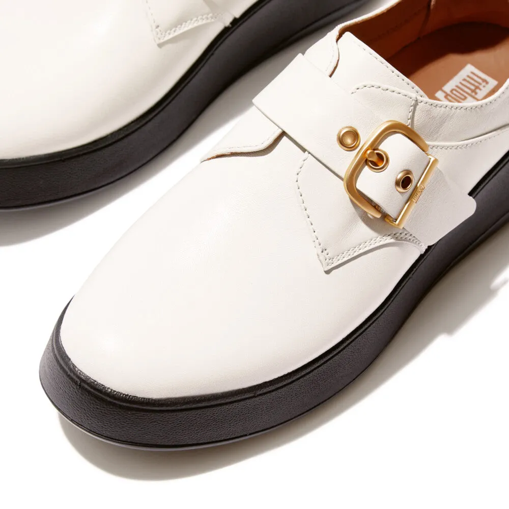 FitFlop F-Mode Leather Flatform Monk Strap Shoe Urban White