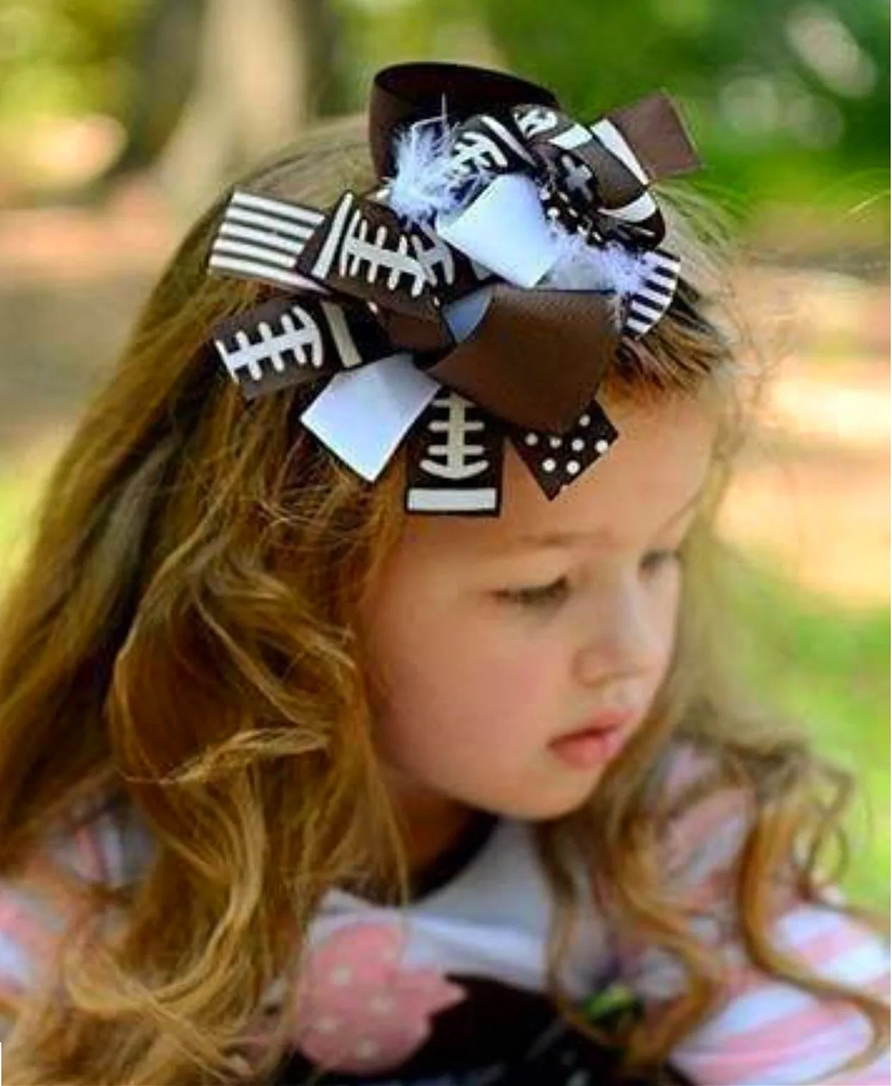 Football Hair Bow, Girls OTT Feather Football Hair Bow