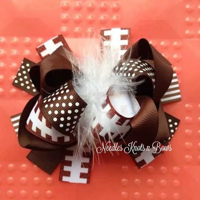 Football Hair Bow, Girls OTT Feather Football Hair Bow