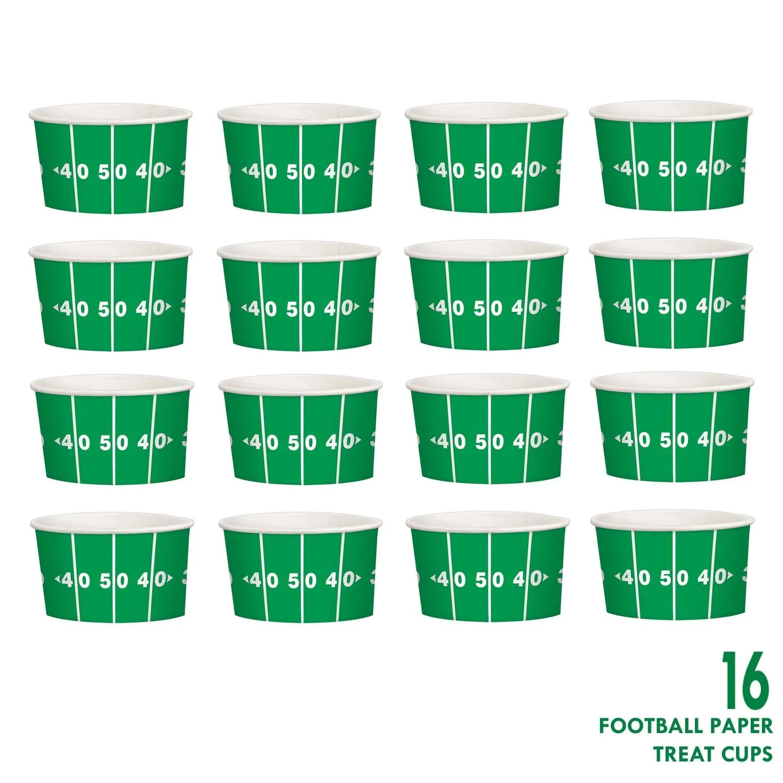 Football Party Supplies - Green Yard Line Paper Cups for Snacks and Favors, 9.5 Ounce Size (Serves 16)