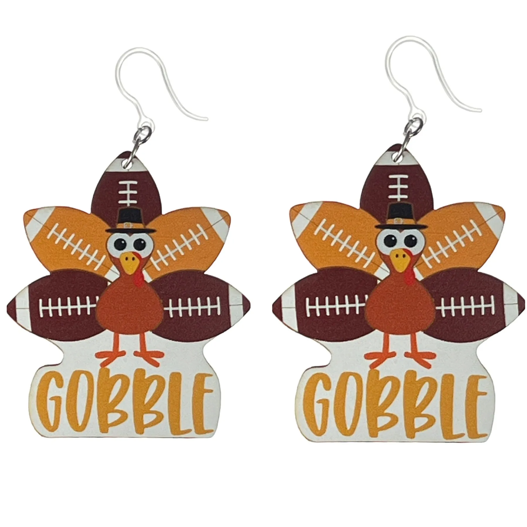 Football Turkey Dangles Hypoallergenic Earrings for Sensitive Ears Made with Plastic Posts