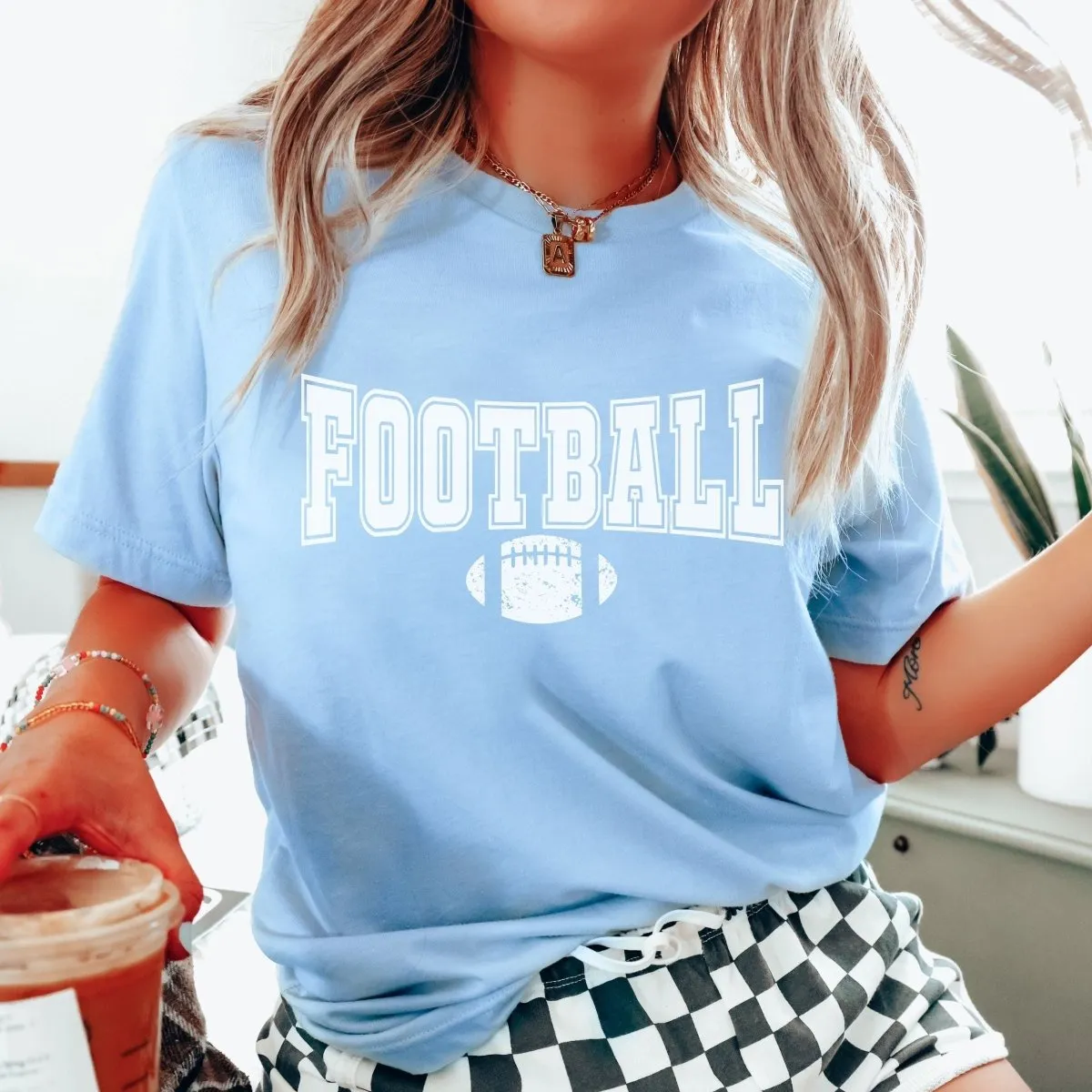 Football With Distressed Football Graphic Tee