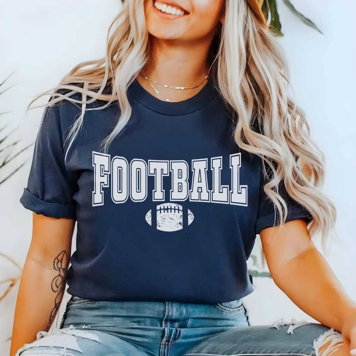 Football With Distressed Football Graphic Tee