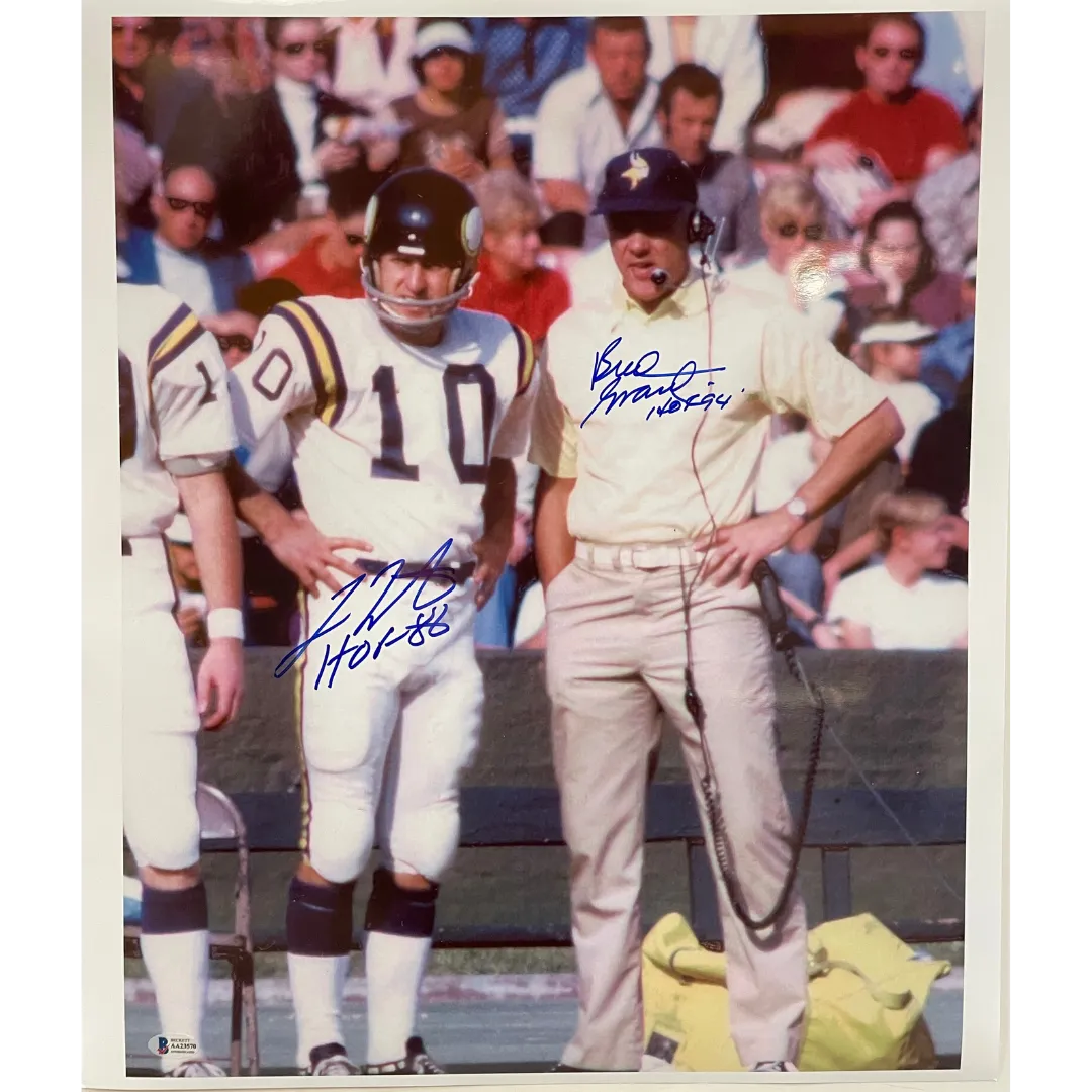 Fran Tarkenton and Bud Grant Signed and Inscribed 16x20 Photo