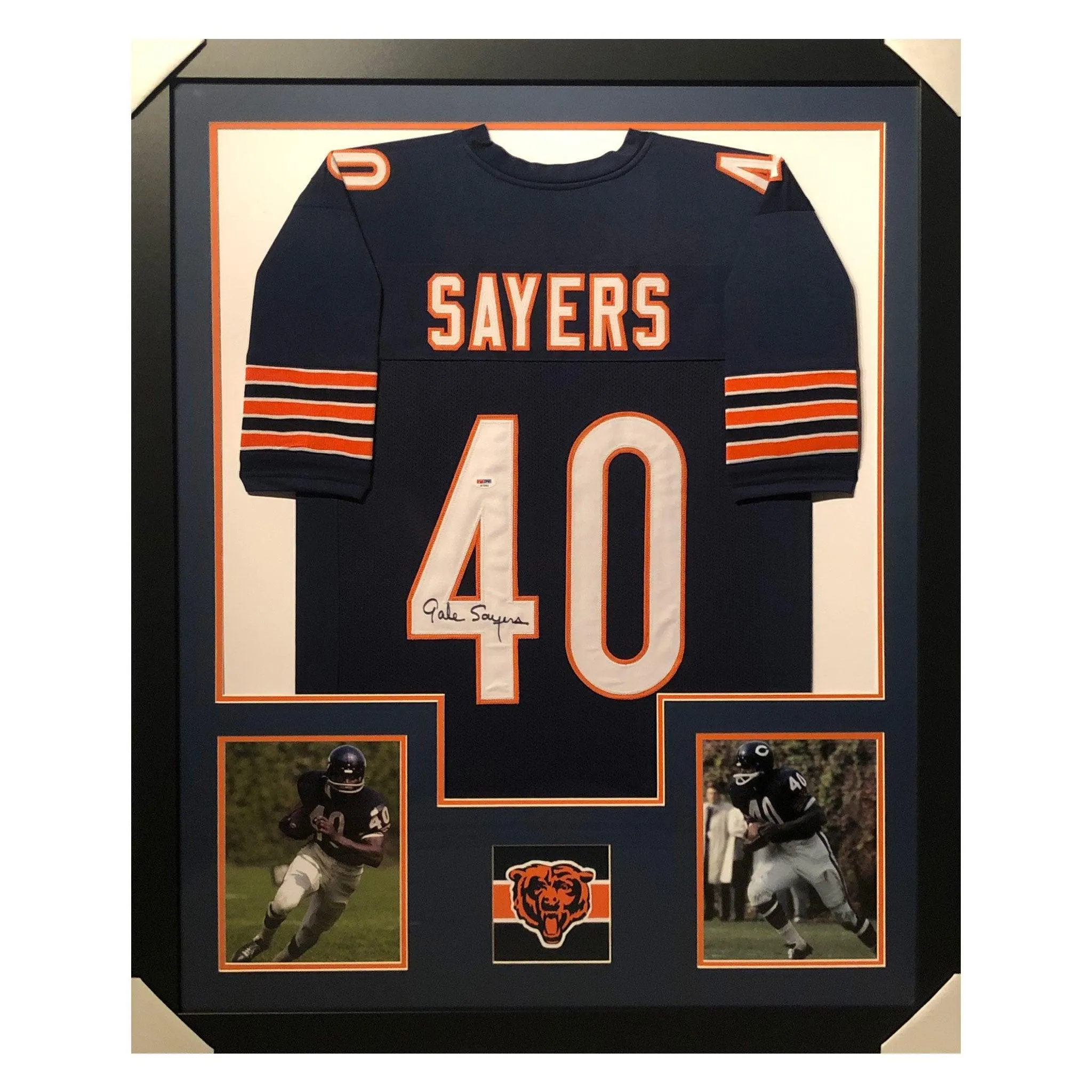 Gale Sayers Signed Framed Vertical Layout Pro Edition Blue Jersey (PSA)