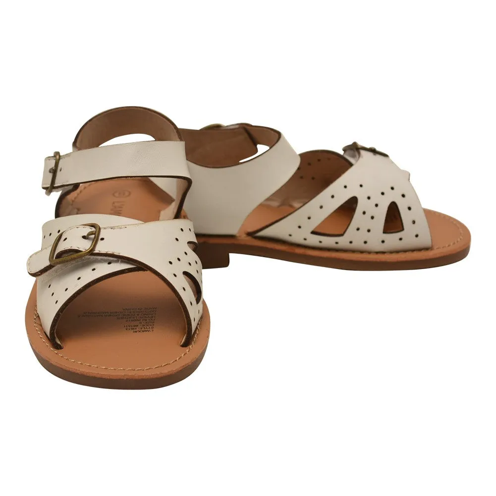 Girls White Perforated Leather Buckled Sandals 5 Toddler-2 Kids