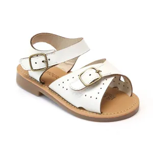 Girls White Perforated Leather Buckled Sandals 5 Toddler-2 Kids