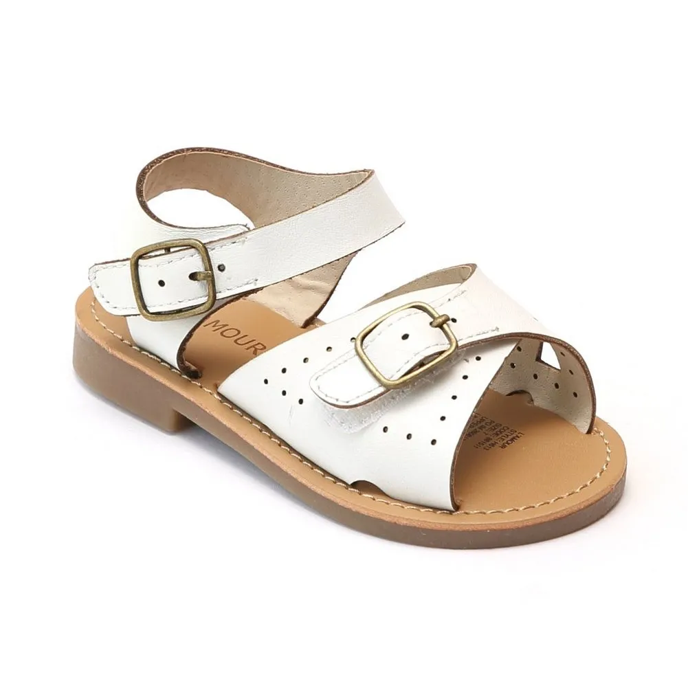 Girls White Perforated Leather Buckled Sandals 5 Toddler-2 Kids